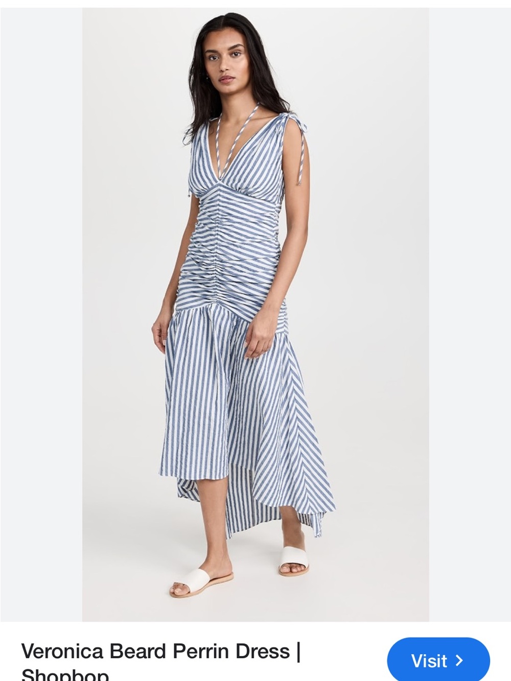 Veronica Beard Perrin Blue & White Striped Ruched Midi Dress size 2